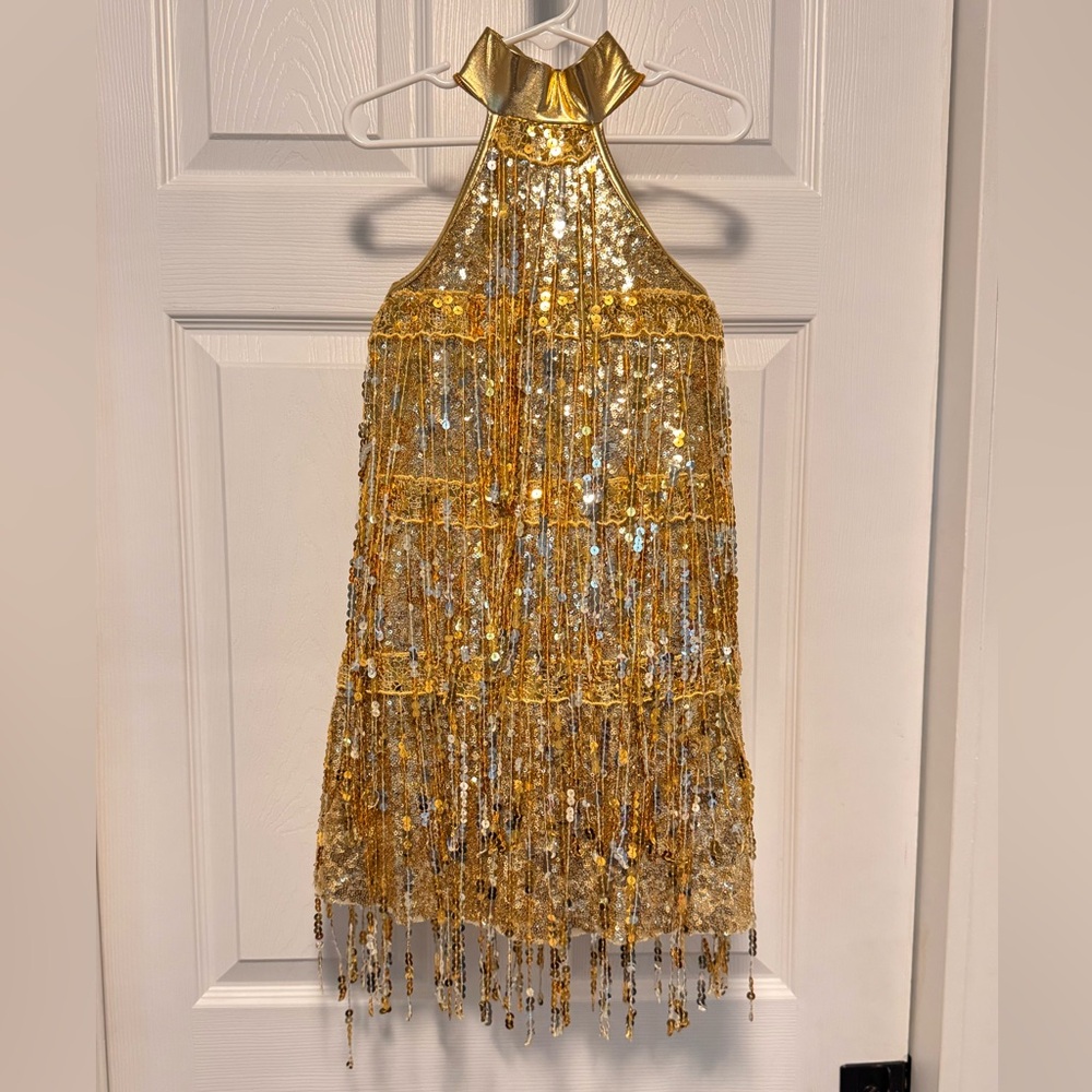 Gold Sequin Fringe Dance Costume